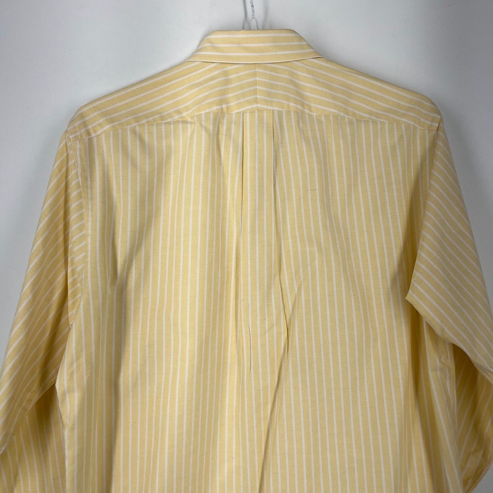 Lands End Mens Yellow White Striped Button Down Oxford Shirt Long Sleeve Cotton - Picture 4 of 13